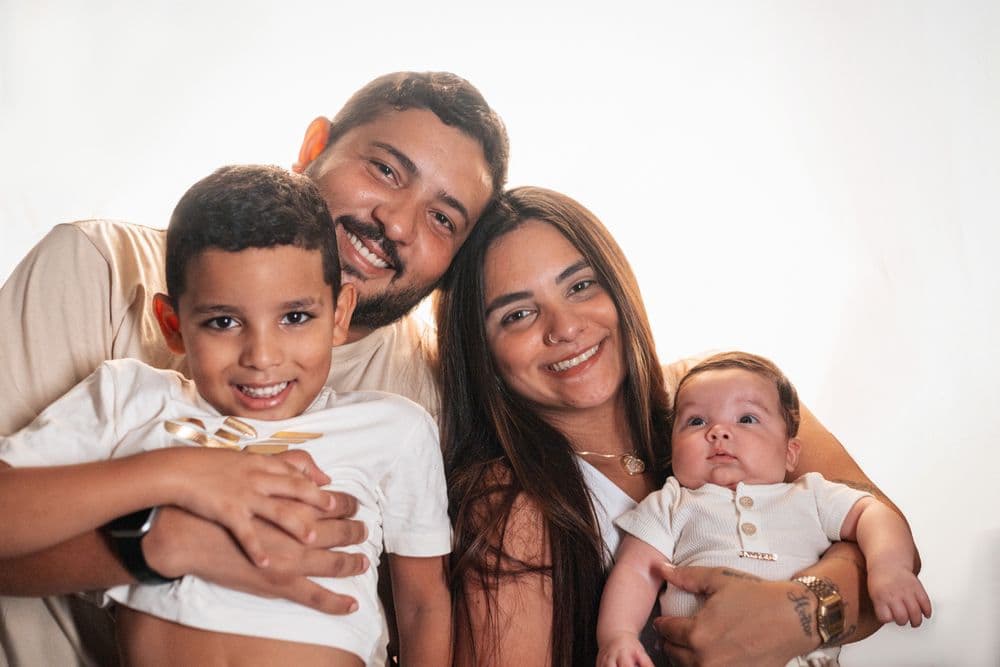 A happy family portrait with parents and children