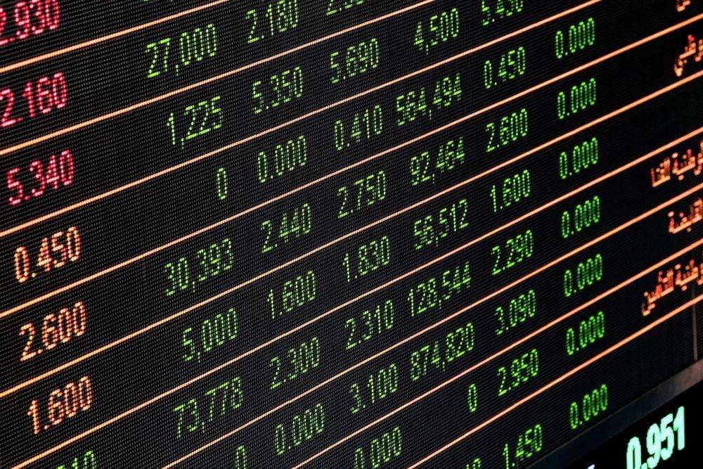 A stock exchange board showing share prices